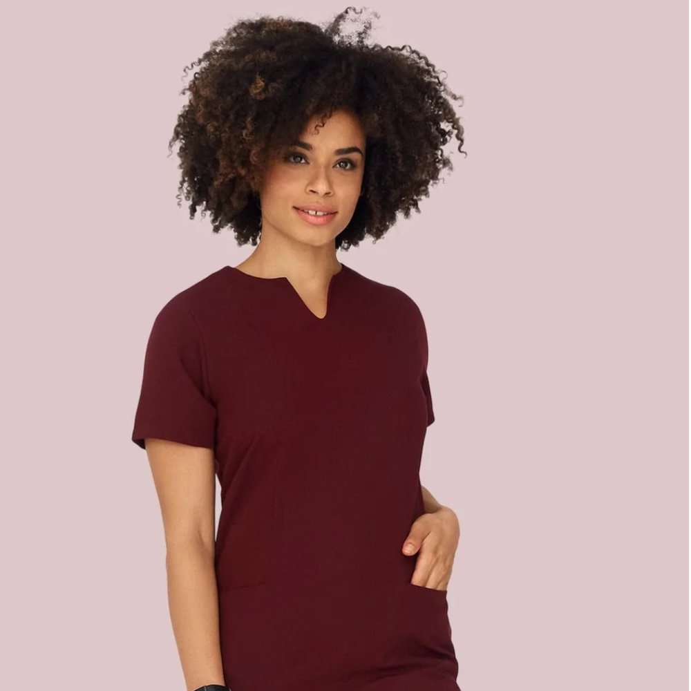 Mandala Scrubs  5 Pocket Notch Neck Top Wine